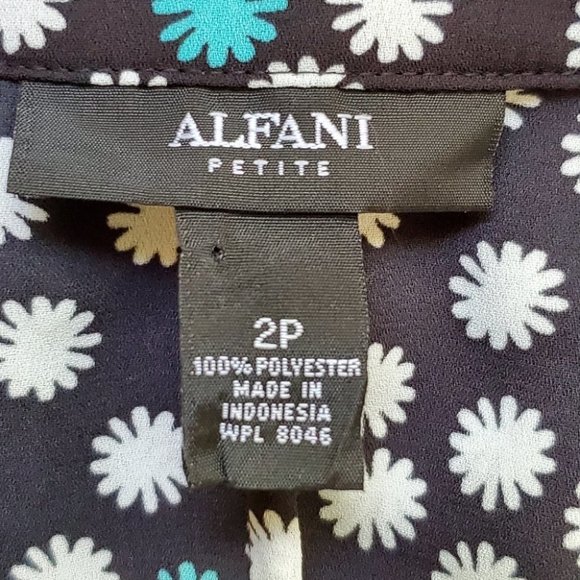 Alfani Black White Mint Green Flowers High-Low Button UP Roll-Tab Sleeve Top 2P - Picture 6 of 7